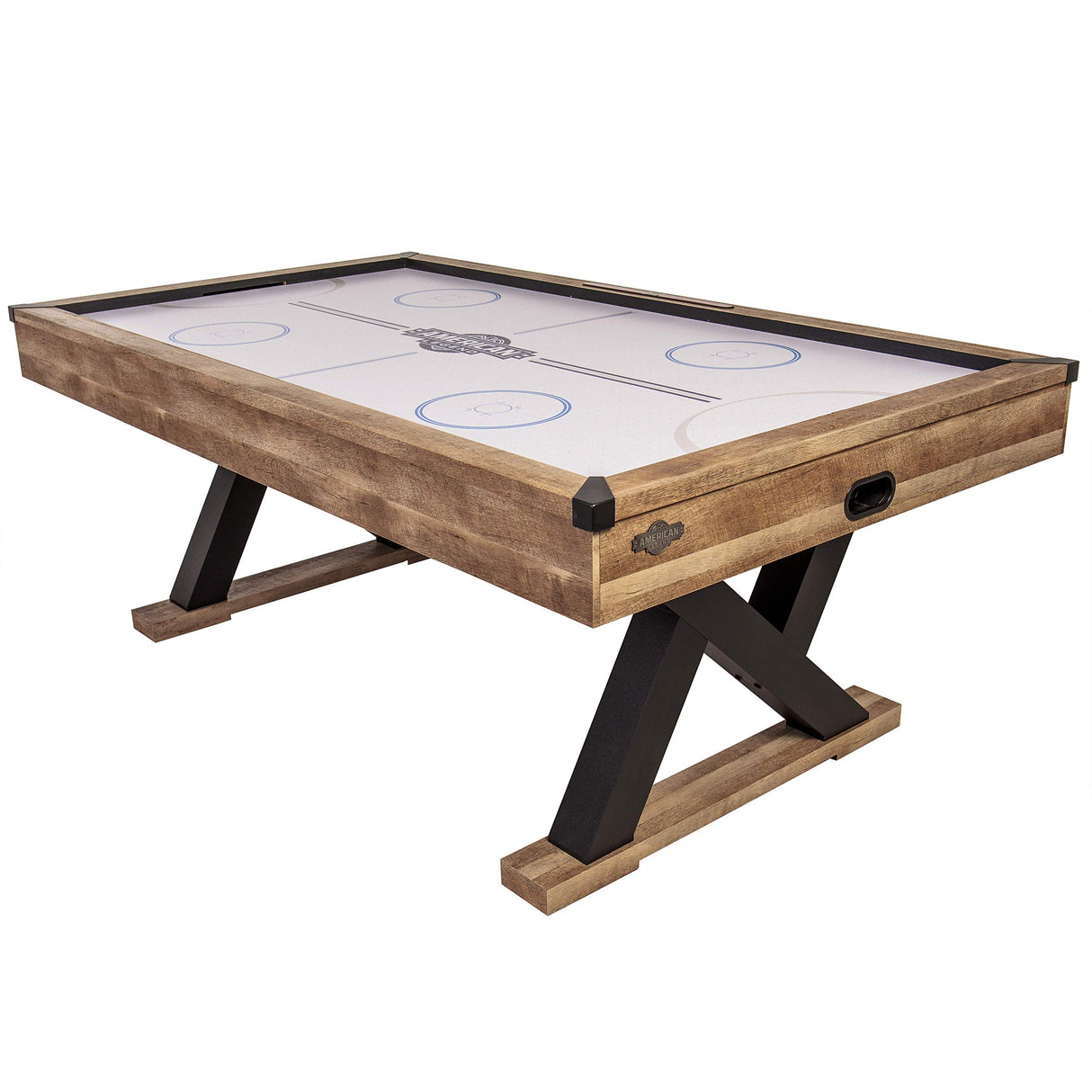 Kirkwood 84” Air Powered Hockey Table with Rustic Wood Finish, K-Shaped Legs