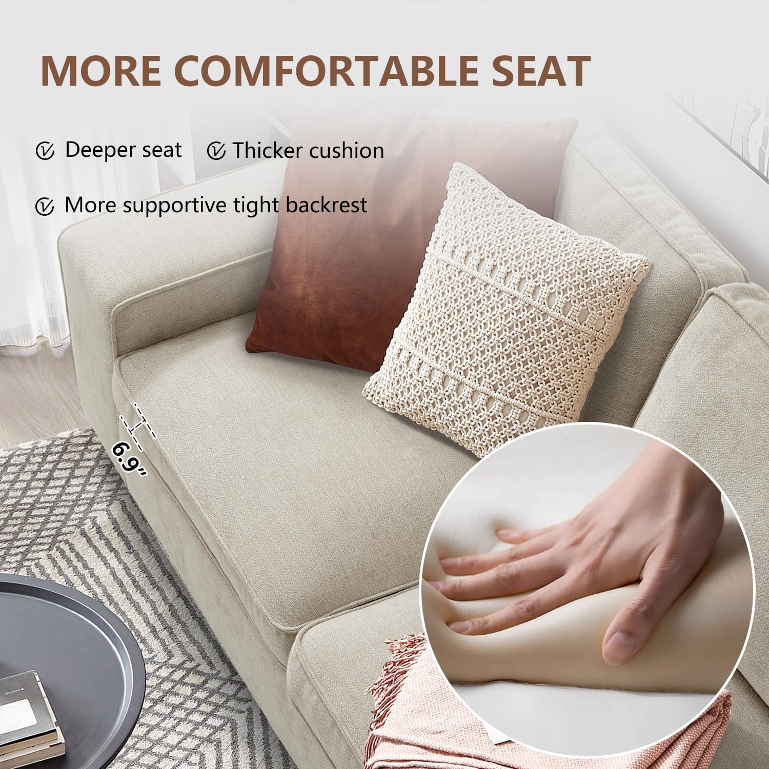 ASHOMELI 99″ Convertible Sectional Sofa with USB & Type-C Charging, Reversible L-Shaped Couch