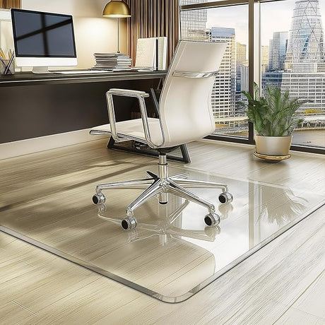 Premium Tempered Glass Chair Mat with Beveled Edge, 46 x 55 Inch Large Office Floor Mat