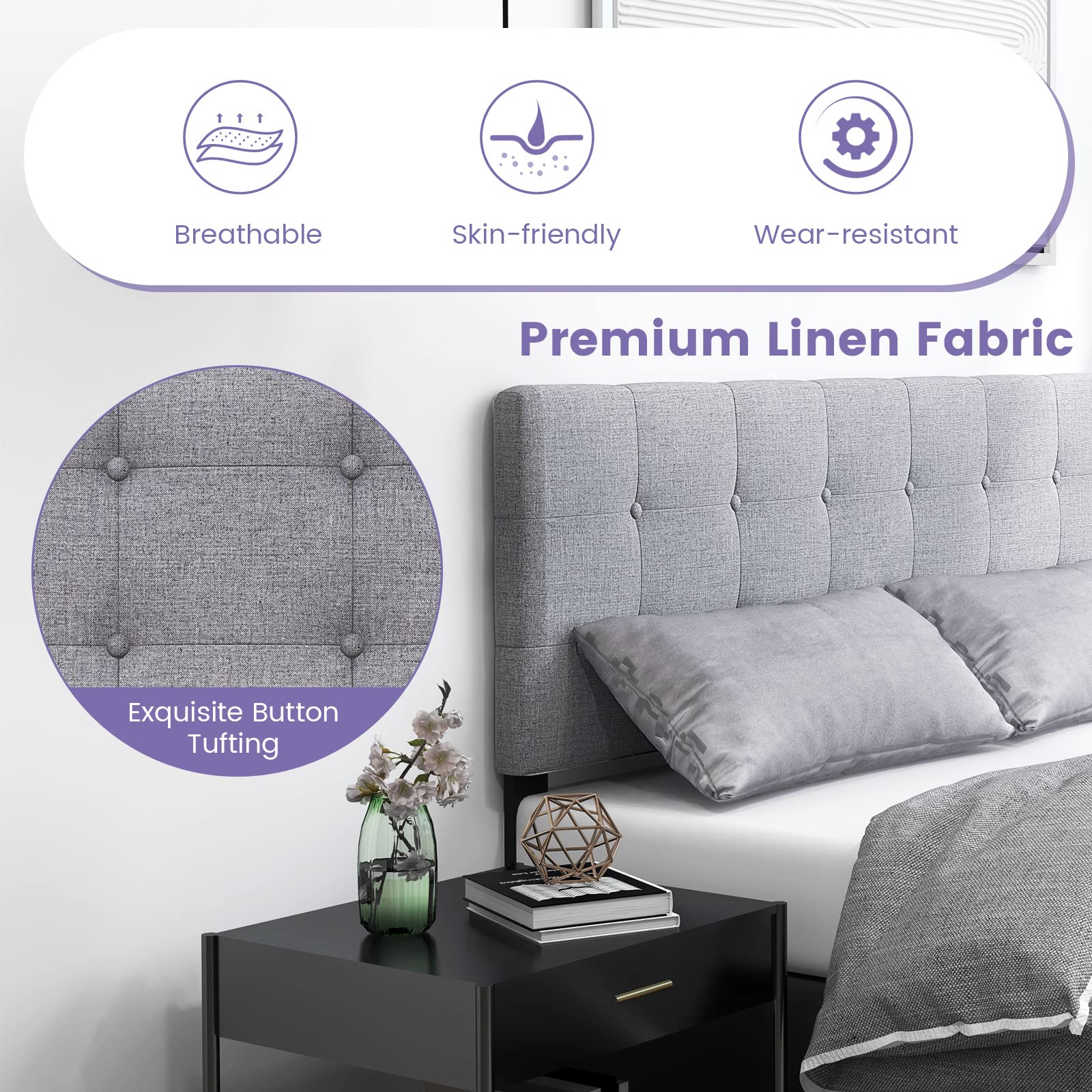 Linen Upholstered Headboard for Full & Queen Size Bed Frame