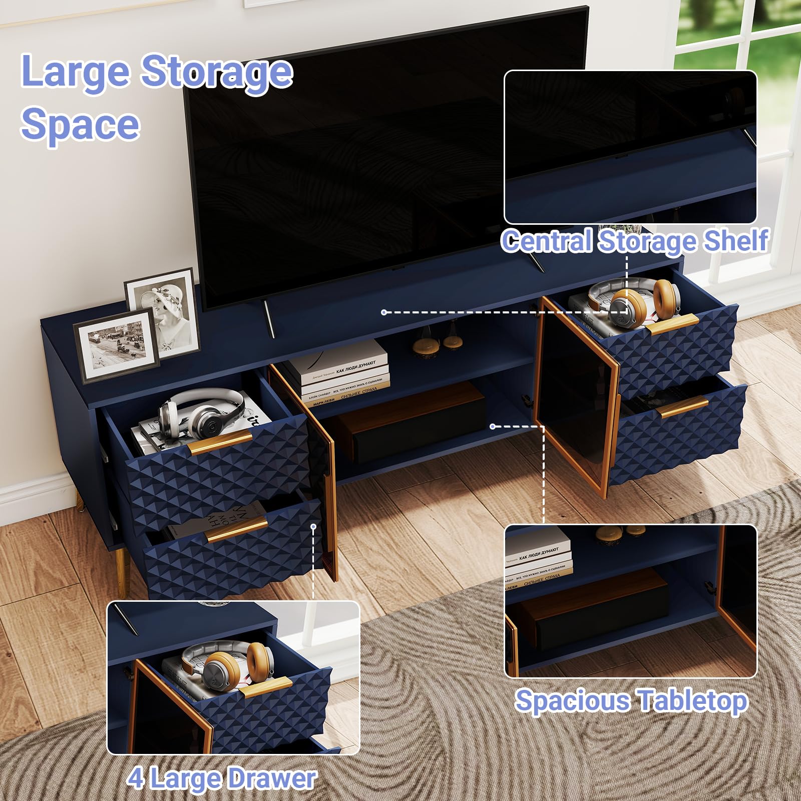 59" Modern TV Stand for 55-65 Inch TVs with Storage