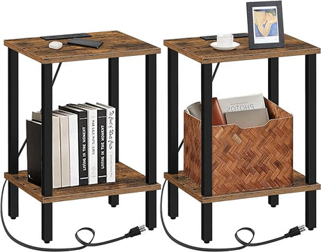 End Table with Charging Station, Set of 2, Side Table with USB Ports and Outlets, Nightstand