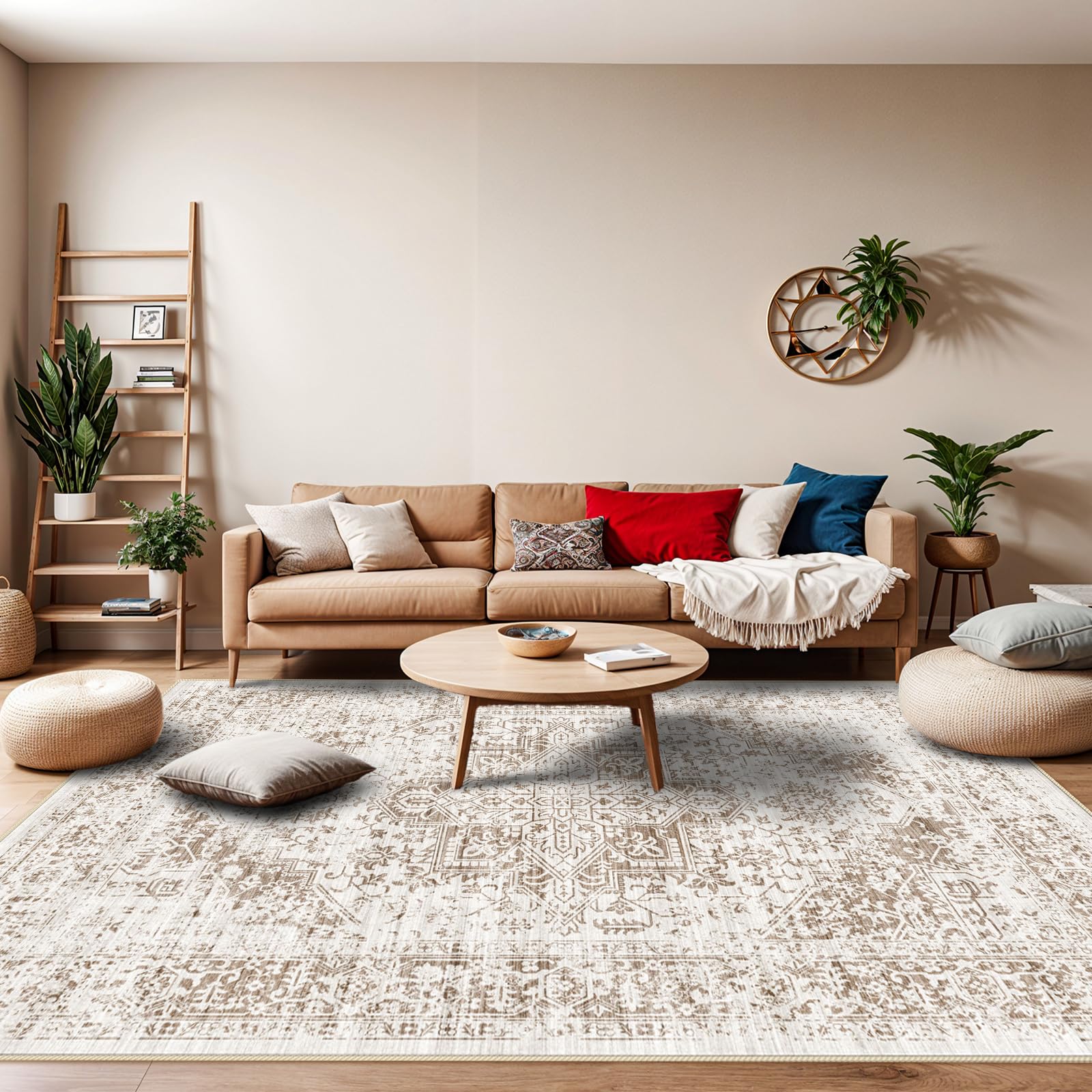 9x12 Large Area Rug - Vintage Washable Rug for Living Room with Non-Slip Low-Pile