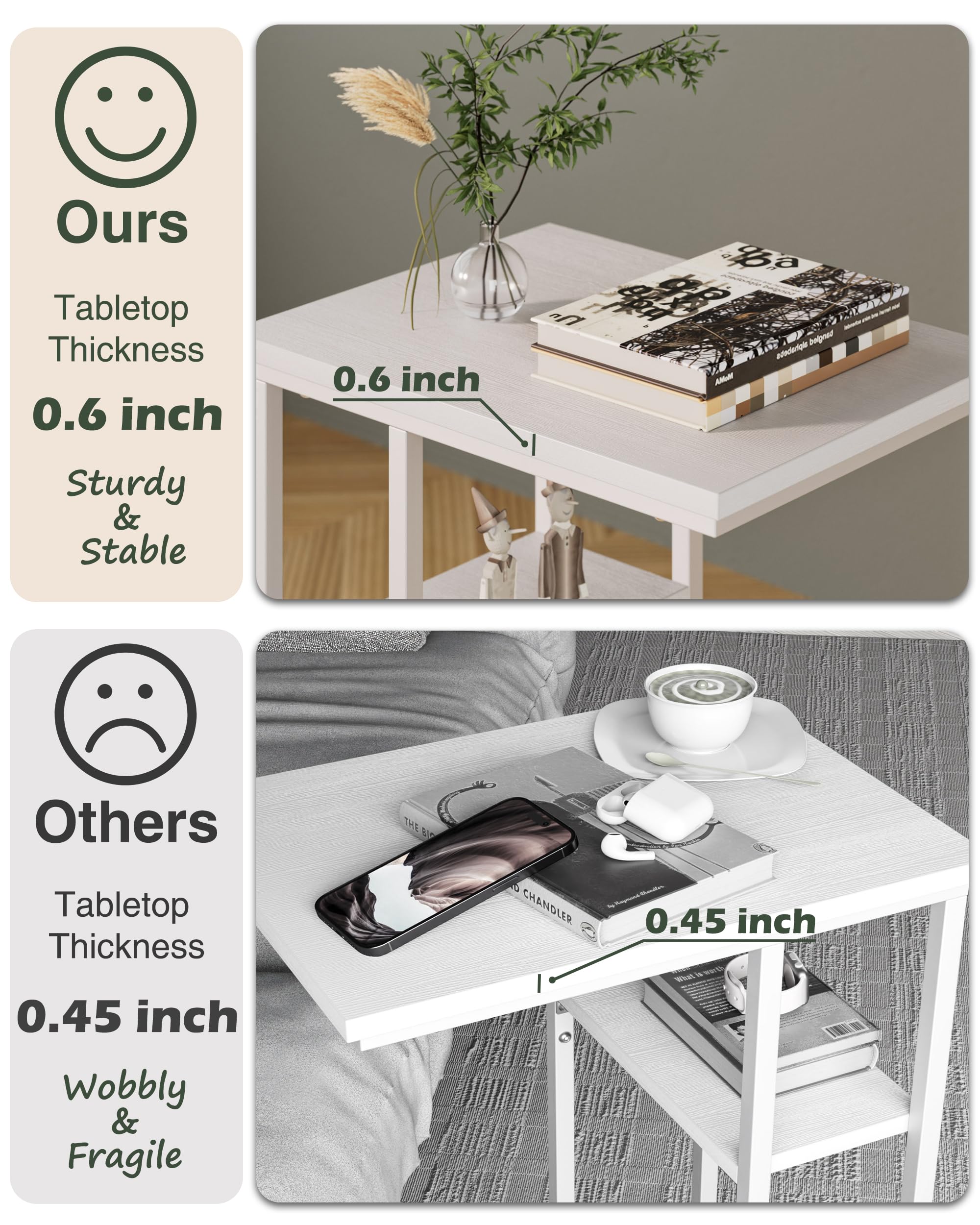 C Shaped End Table, Side Table with Metal Frame, TV Tray Table for Couch