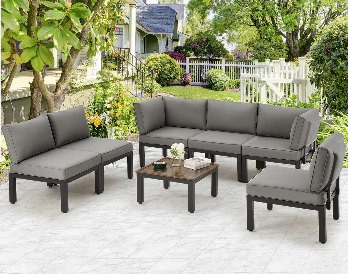 Outdoor Patio Furniture Set, Metal Patio Sectional Conversation Sofa, Black Wrought Iron