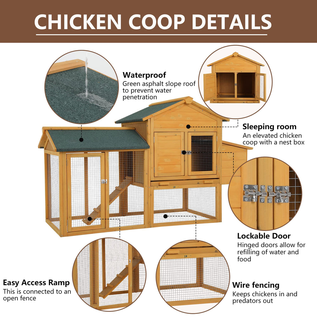 Chicken Coop 75.7" Large Hen House Wooden Multi-Level Poultry Cage