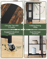 Folding Dining Table with Wheels and Storage Shelf