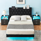 Floating Bed Frame Full Size with LED Lights, Modern Upholstered Platform Full Bed Frame