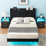 Floating Bed Frame Full Size with LED Lights, Modern Upholstered Platform Full Bed Frame