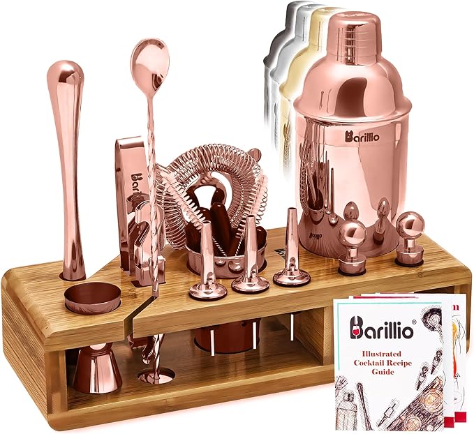 Bartender Kit - Stainless-Steel Cocktail Shaker Set w/Bamboo Stand