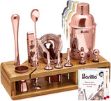 Bartender Kit - Stainless-Steel Cocktail Shaker Set w/Bamboo Stand