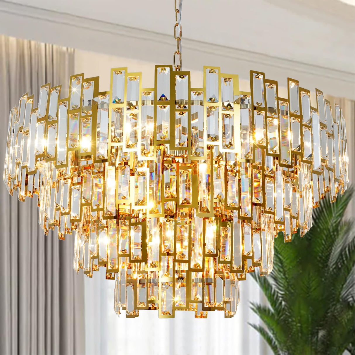 Gold Crystal Chandelier Lighting Foyer Hall Entry Way Chandeliers Light Fixture for High