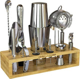 Bartender Kit with Black Bamboo Stand Beautiful Cocktail Shaker Set and Bar Tools