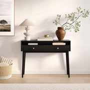 Fluted Console Table with Swing Doors - Small Entry Desk for Narrow Spaces
