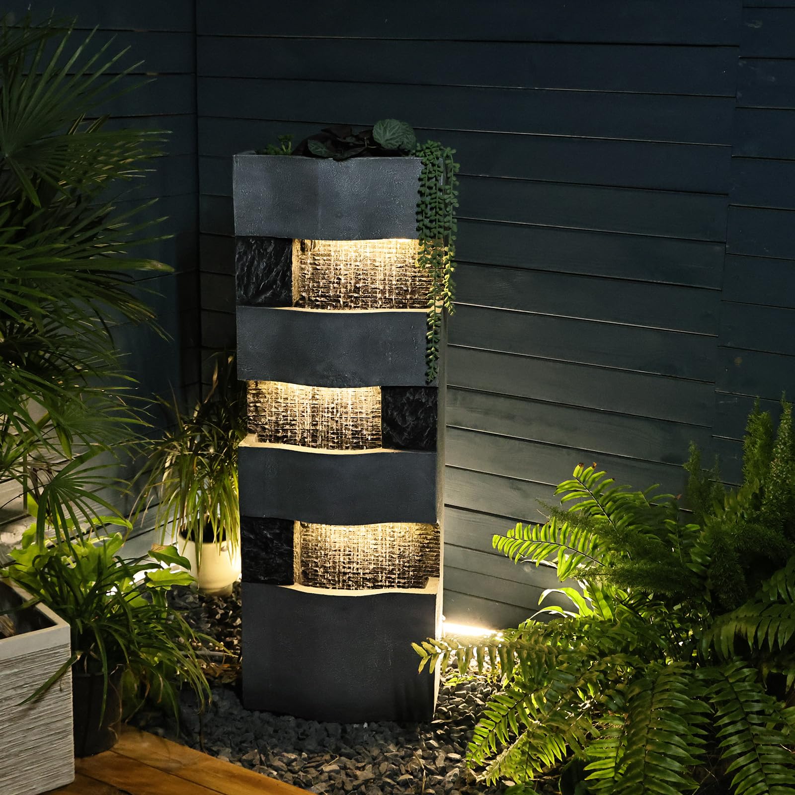 4 Tier Outdoor Water Fountain Garden - Rainfall Patio Fountains 40"H Waterfall