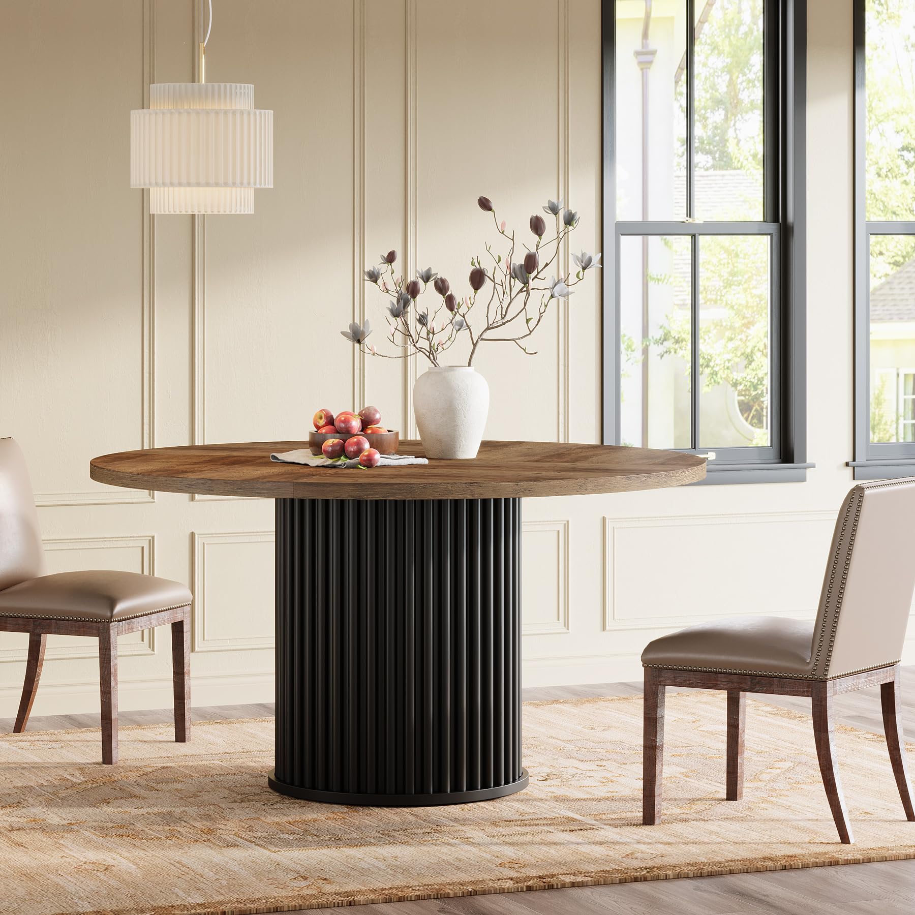 47-Inch Round Dining Table for 4-6 People - Modern Fluted Design