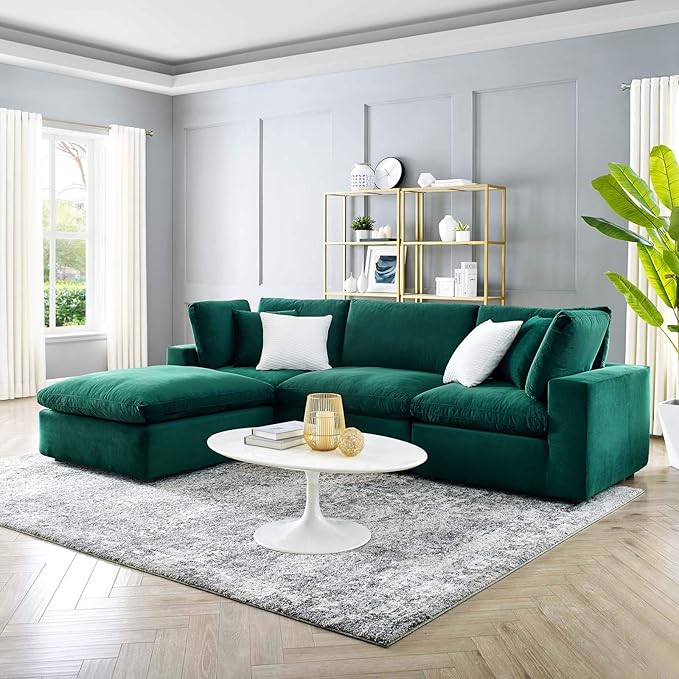 Commix Down-Filled Overstuffed Boucle Fabric 4-Piece Sectional Sofa