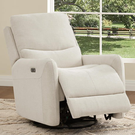 Large Power Recliner Chair Swivel Glider Electric Rocker Upholstered Linen Fabric