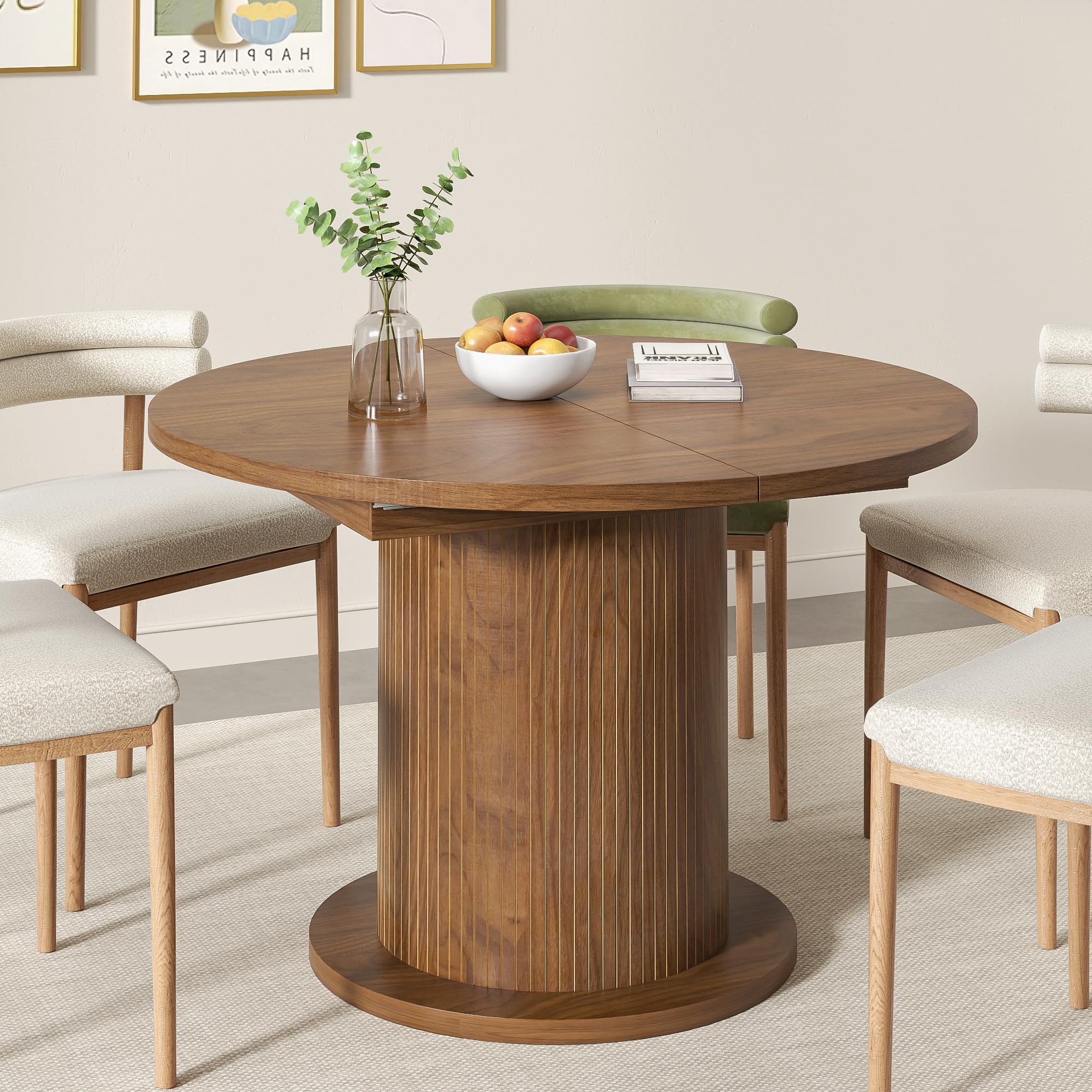 Adjustable Round Dining Table 43-59 Inch for 4-6 People