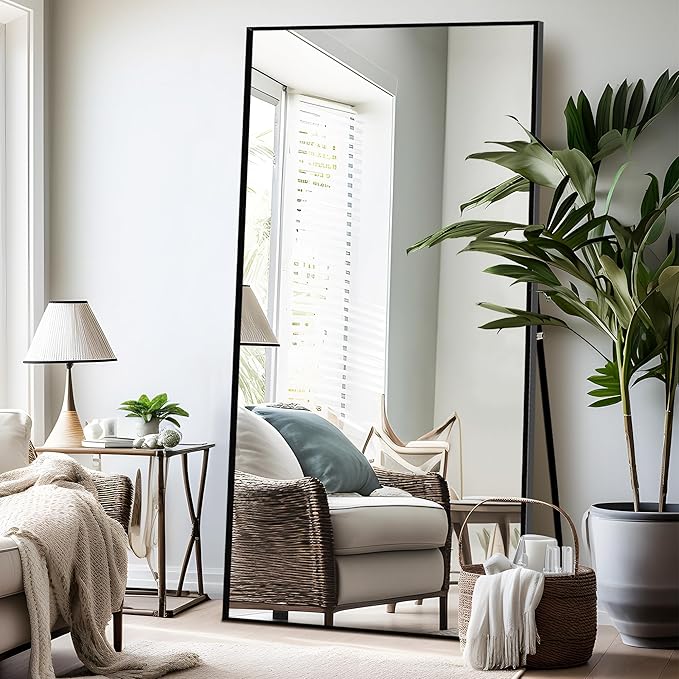 Oversized Full-Body Mirror, Large Arched Full Length Mirror with Stand, 76"x35" Aluminum