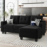 Velvet Sectional Couch with Storage, L Shaped Sofa with Chaise for Small Space, Black