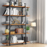 Wood and Metal Minimalist 5 Tier Bookshelf, 6 feet Tall Open Rustic Wide Bookcase