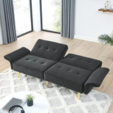 78" Italian Velvet Futon Sofa Bed with Storage Bags Folded Armrests,Convertible Sleeper