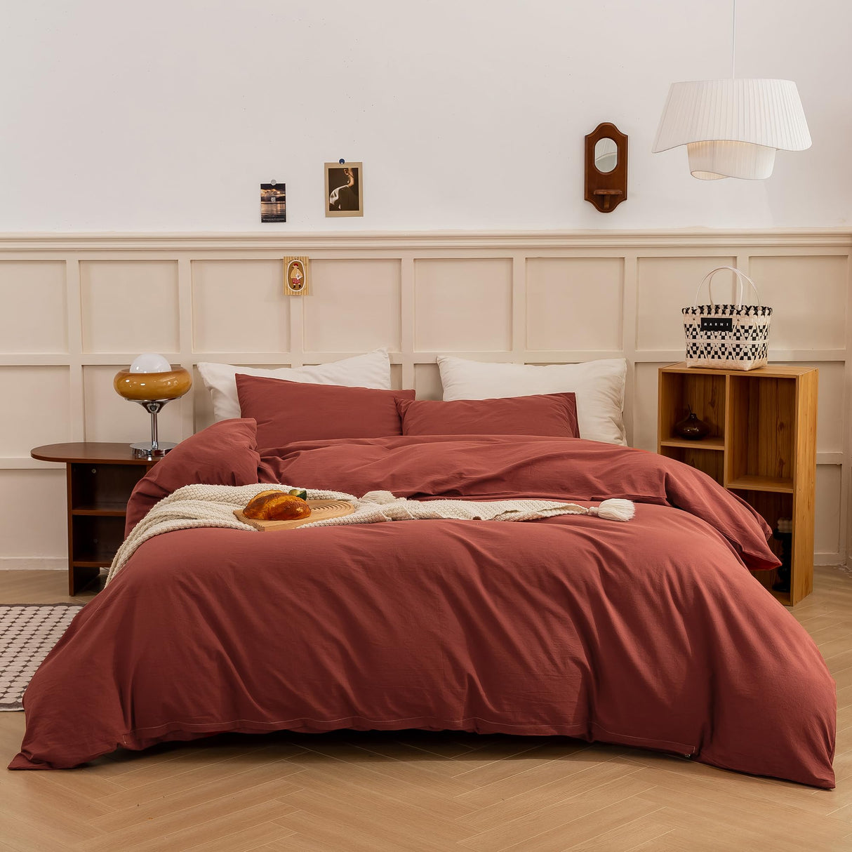 Duvet Cover King Size - Linen Feel Textured Organic Natural 100% Washed Cotton