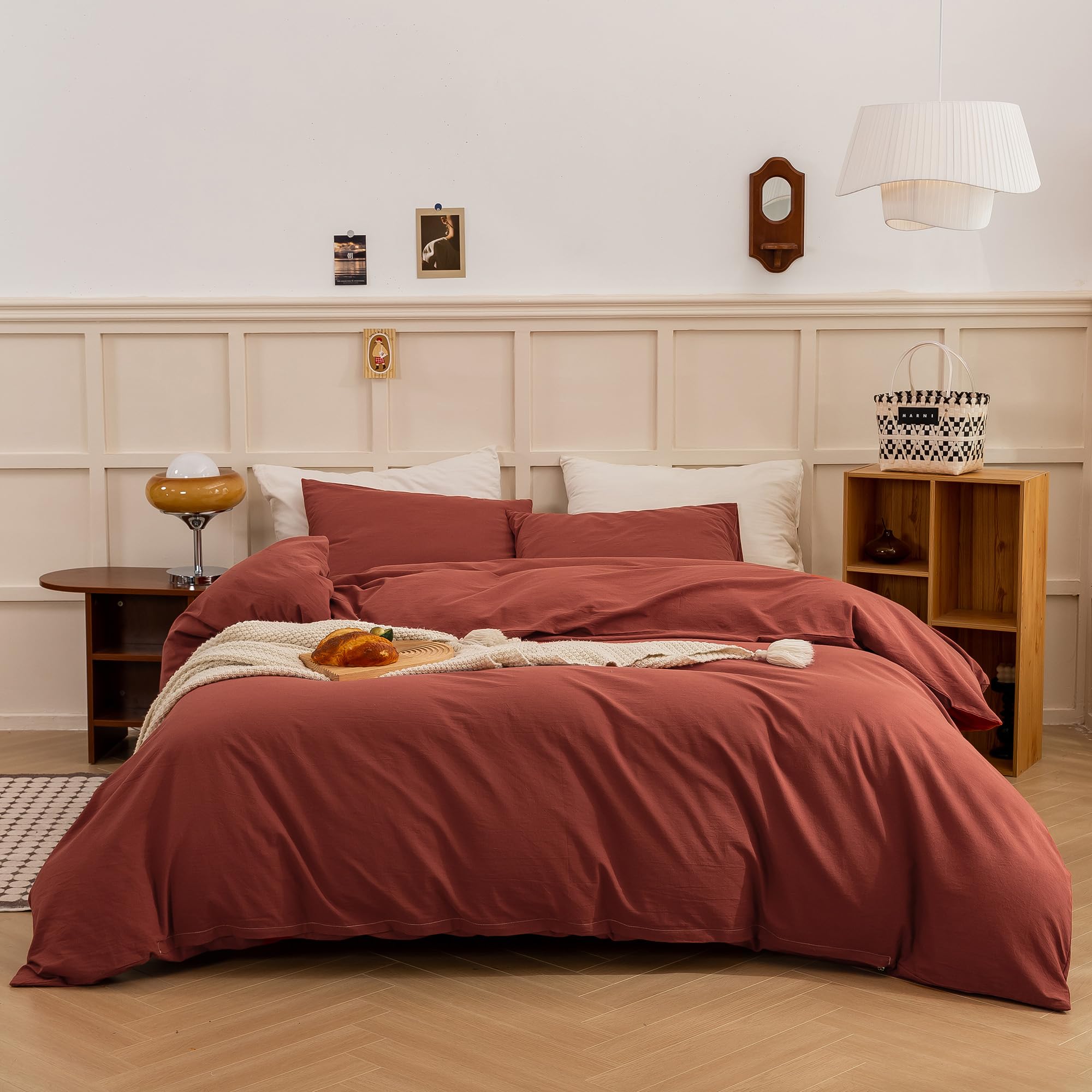 Duvet Cover King Size - Linen Feel Textured Organic Natural 100% Washed Cotton