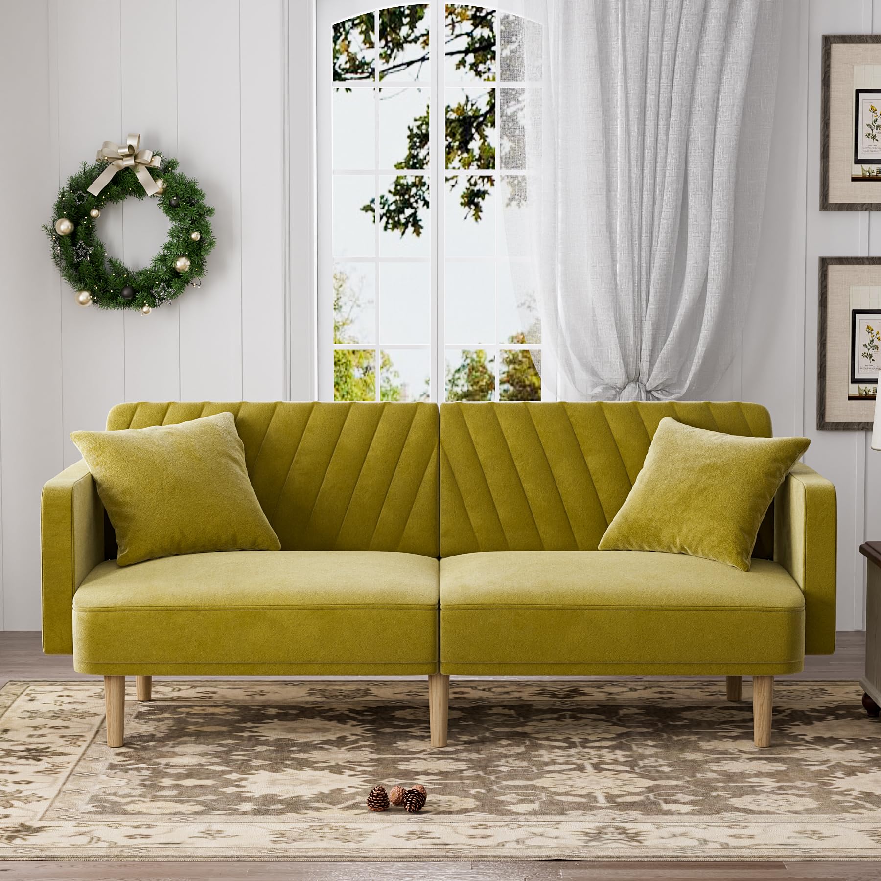 Velvet Couch, Futon Sofa Bed, Sleeper Sofa, Loveseat,Mid Century Modern