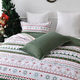 Christmas Comforter Set Queen Size, Green White Snowflake Christmas Tree Printed