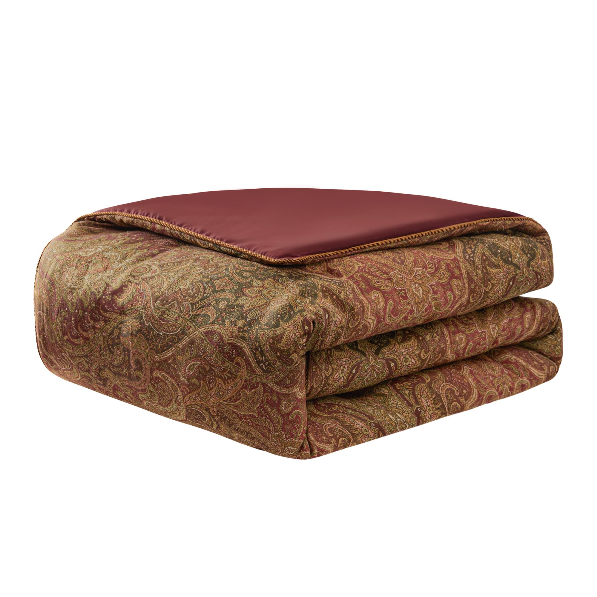 9-Piece Vintage Jacquard Comforter Set - King Size Gradient Red Damask Bedding