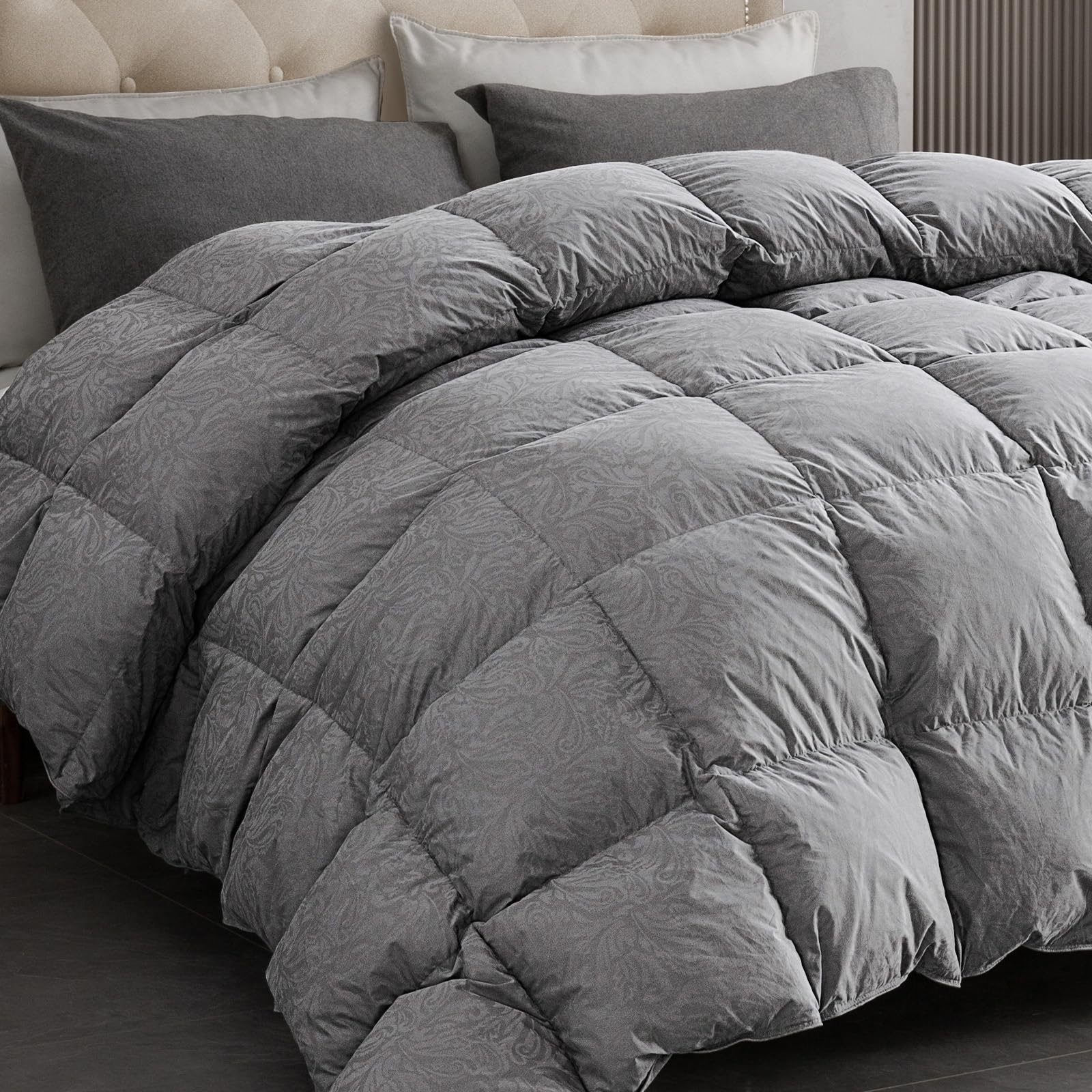 Luxury 90% Goose Feathers Comforter Oversized Queen Size, All Season 100% Cotton