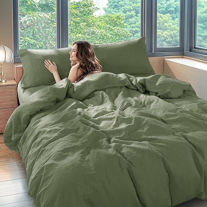 100% Linen Queen Duvet Cover Set, Luxury Pure Natural French Flax Linen Duvet Cover