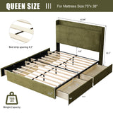 Queen Bed Frame with Storage Drawers - Upholstered Headboard