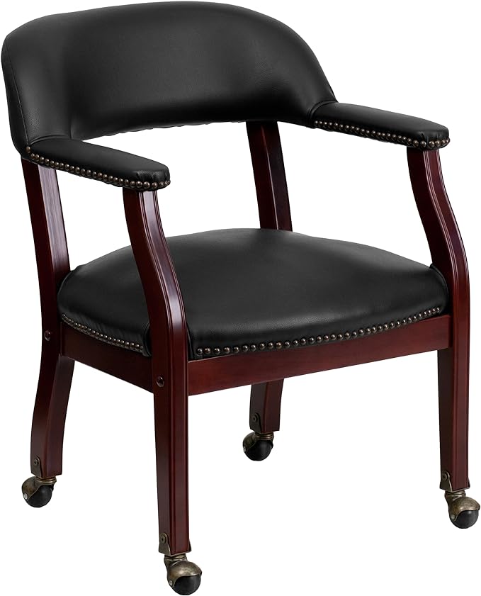 Sarah Black Vinyl Luxurious Conference Chair with Accent Nail Trim and Casters