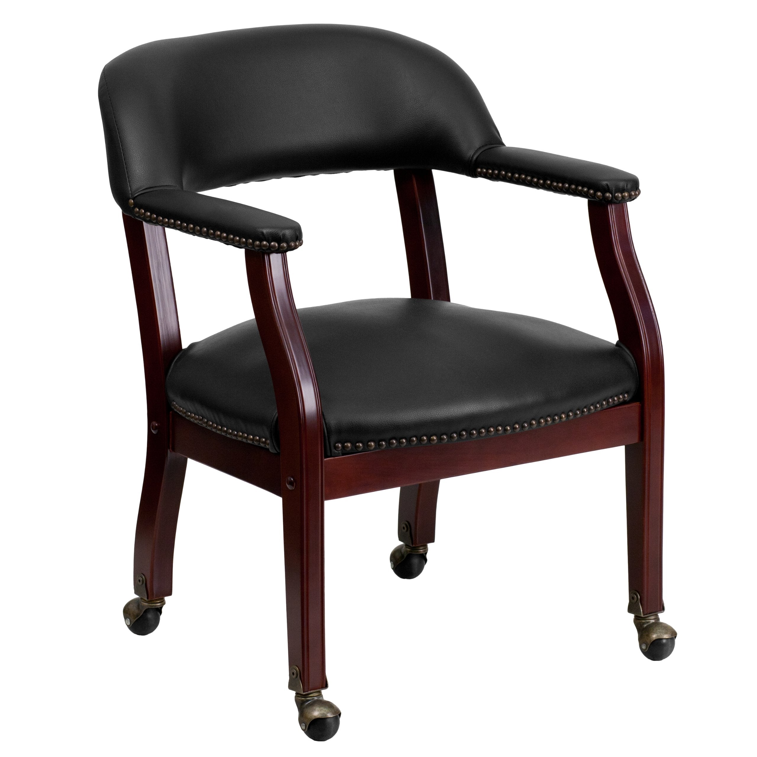 Sarah Black Vinyl Luxurious Conference Chair with Accent Nail Trim and Casters