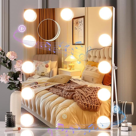 Vanity Mirror with Lights and Bluetooth Speaker, 11" x 14" Hollywood Mirror, Makeup Mirror