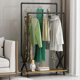 Industrial Pipe Clothing Rack with Double Rods for Hanging Clothes