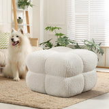 Couch Sherpa Pouf Chair 23.6" W Floor Pouf, White Fuzzy Square Ottoman