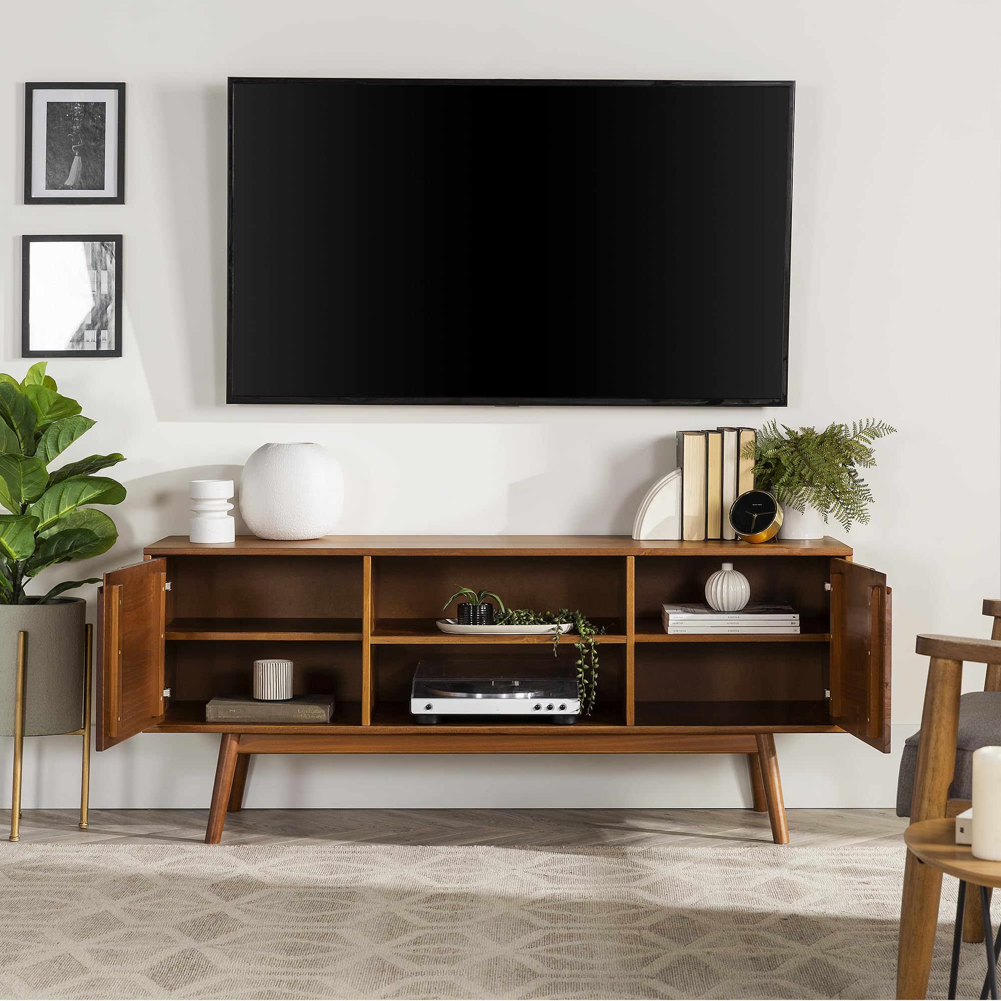 Mabel 58 Inch Modern 2 Door Solid Wood TV Stand for TVs up to 65 Inches - Caramel