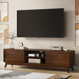 SIMPLIHOME Lennon 72 inch Wide Mid Century Modern TV Media Stand in Walnut Veneer for the Living Room and Entertainment Center