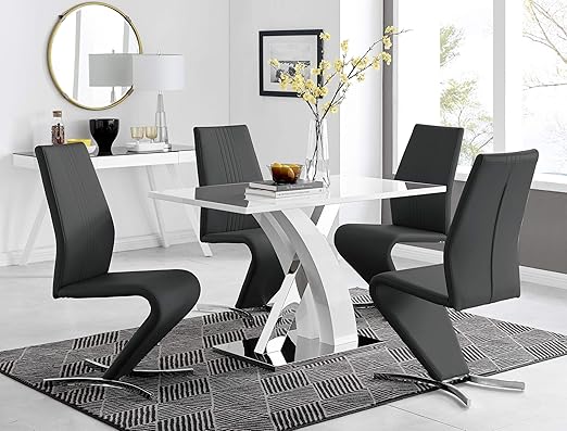 Atlanta White High Gloss Dining Table with Chrome Base & 4 Willow Chairs