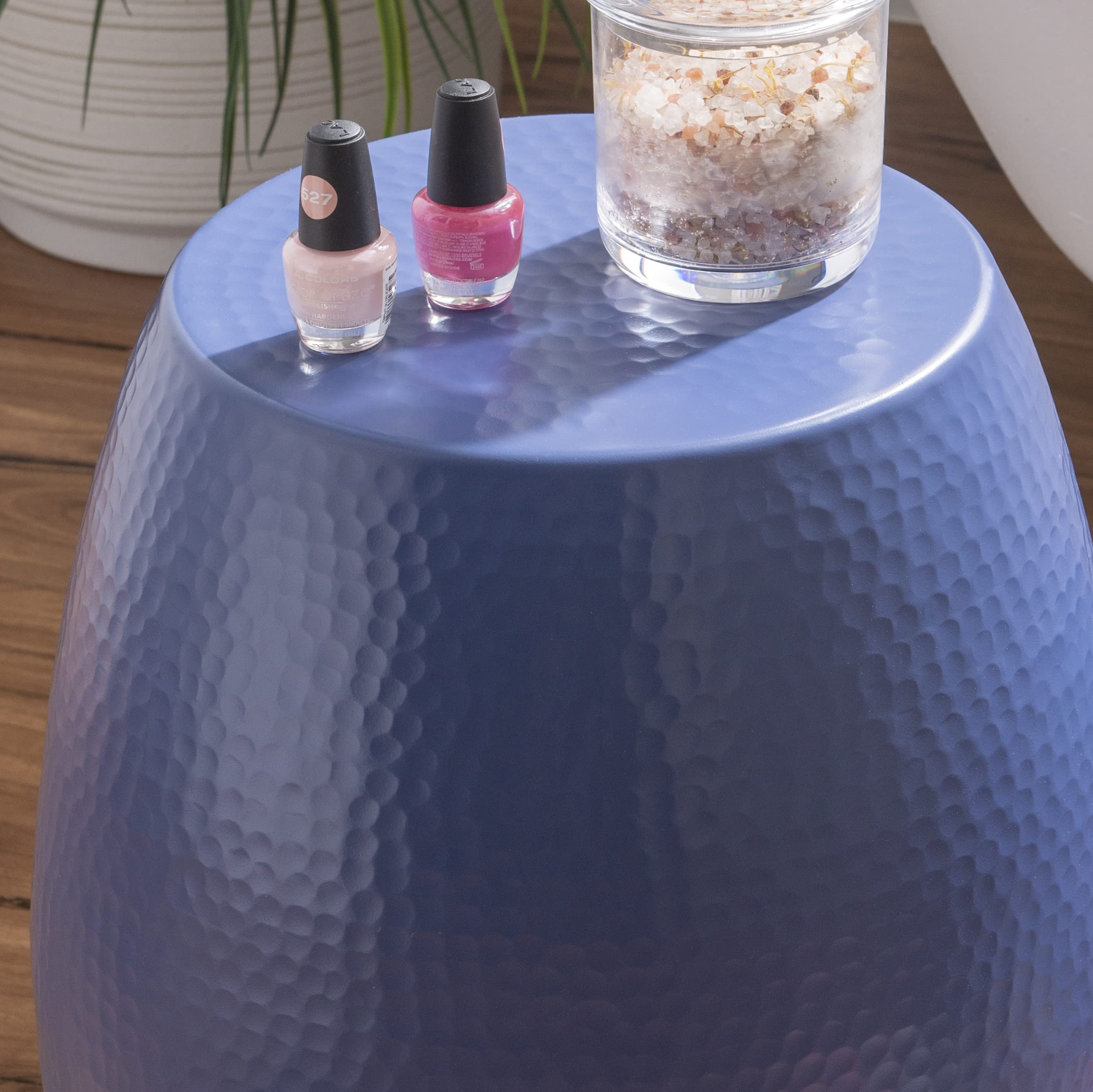Navy Blue Hand Hammered Side Table Maura Aluminum