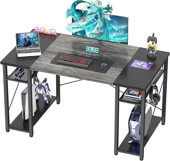 55.2 Inch Gaming Computer Desk, Large Office Desk with 4 Storage Shelves, 55.2'' Study