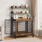 Large Dog Crate Furniture with Storage Shelves - 38" Wooden Pet Kennel End Table