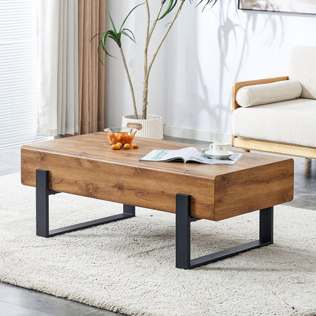 Rectangle Rustic Coffee Table, Modern Farmhouse Wood Simple Coffee Table