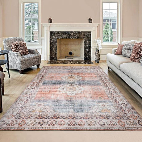 Camilla Boho Area Rug, 5'×7' Washable Oriental Accent Rug, Non-Slip Traditional Floral