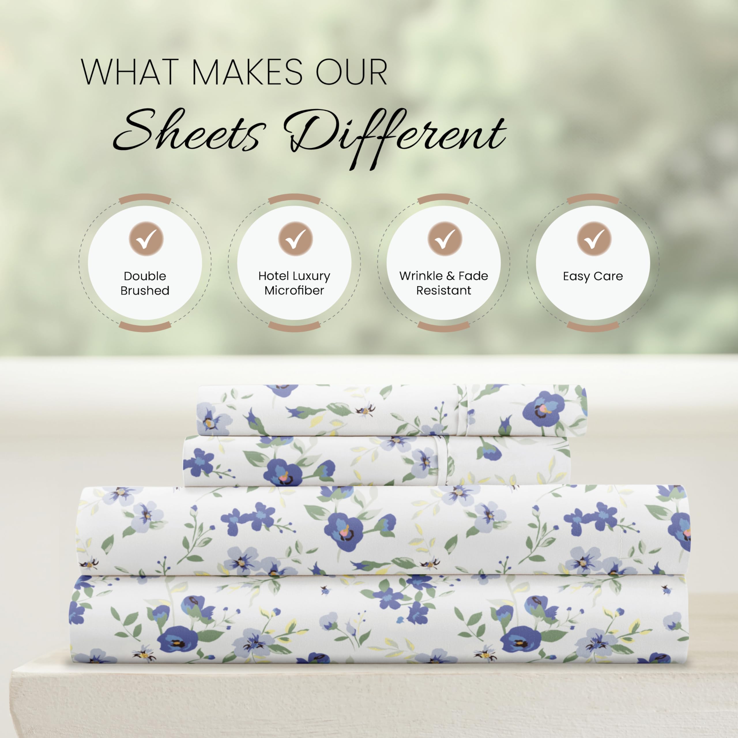 4 Piece Queen Sheet Set (Light Blue Floral) - Sleep Better Than Ever