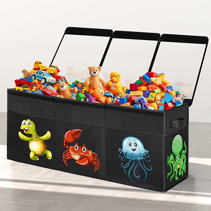 , Collapsible Sturdy Toy Storage Organizer with Lids, Dinosaur Storage Box for Boys Girls,